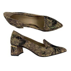 Enzo Angiolini Denna Womens Brocade Floral Pointed Toe Heels 8.5M Gold & Black